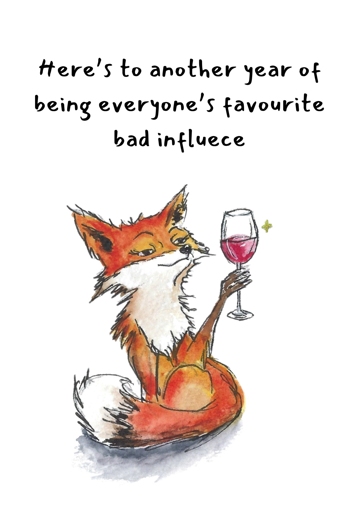 Fox with wine Dog Greeting Card (sku F1)