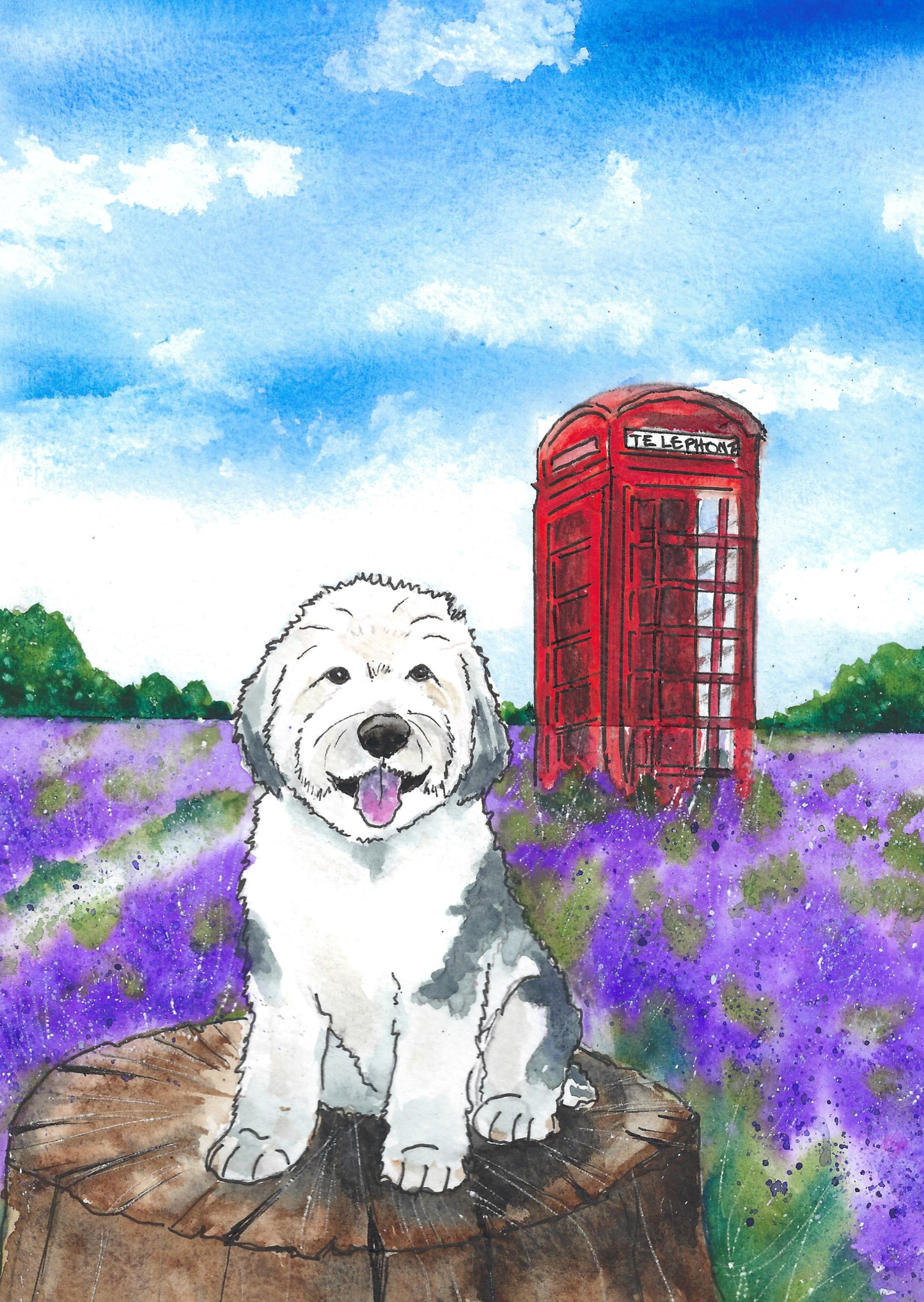 White Dog Lavender Greeting Card